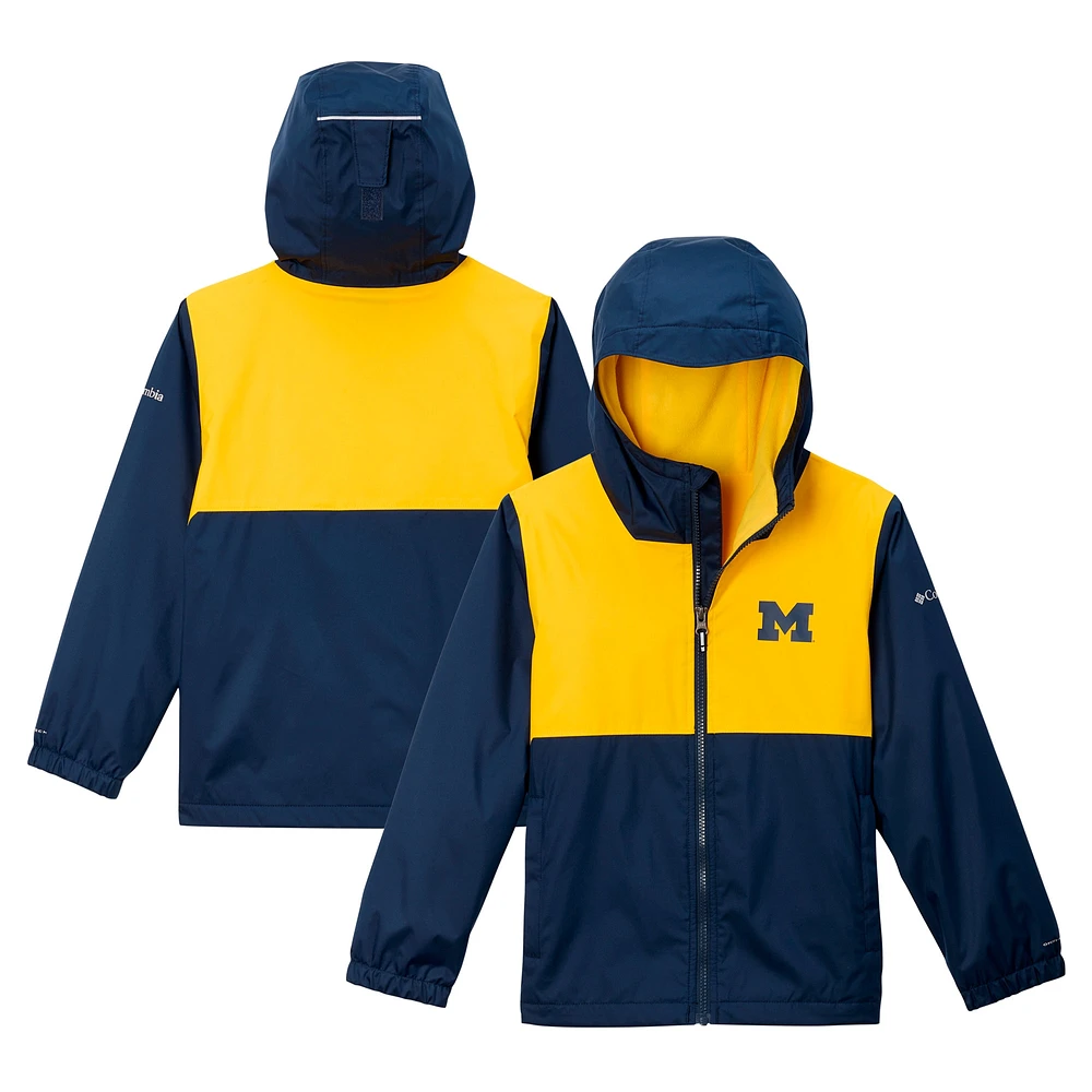 Veste à capuche entièrement zippée Omni-Tech doublée bleu marine Michigan Wolverines Rainy Fields pour jeunes de Columbia