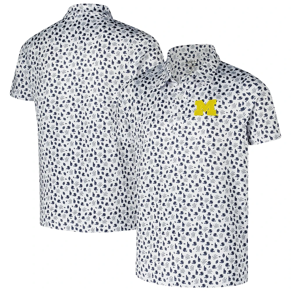 Youth Garb White Michigan Wolverines Earnest Allover Print Polo