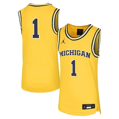 Maillot de basket-ball réplique l'équipe Jordan Brand #1 Maize Michigan Wolverines pour jeunes