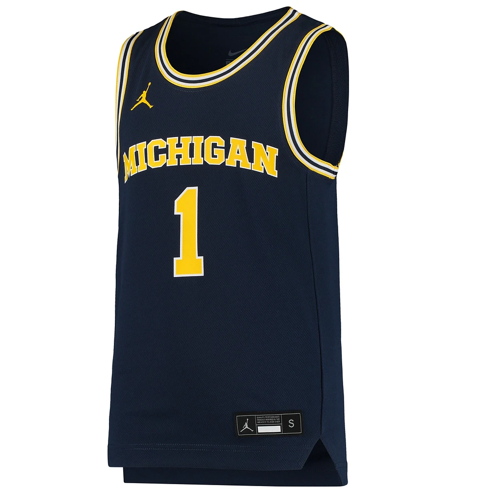 Maillot de basket-ball réplique l'équipe Jordan Brand #1 des Michigan Wolverines la marine pour jeunes