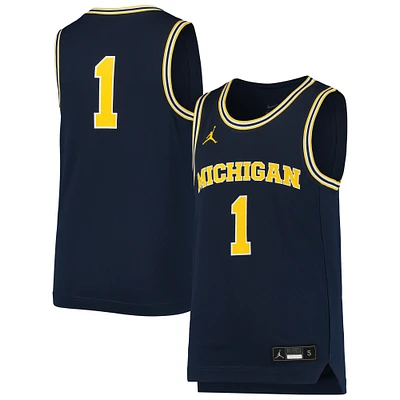 Maillot de basket-ball réplique l'équipe Jordan Brand #1 des Michigan Wolverines la marine pour jeunes