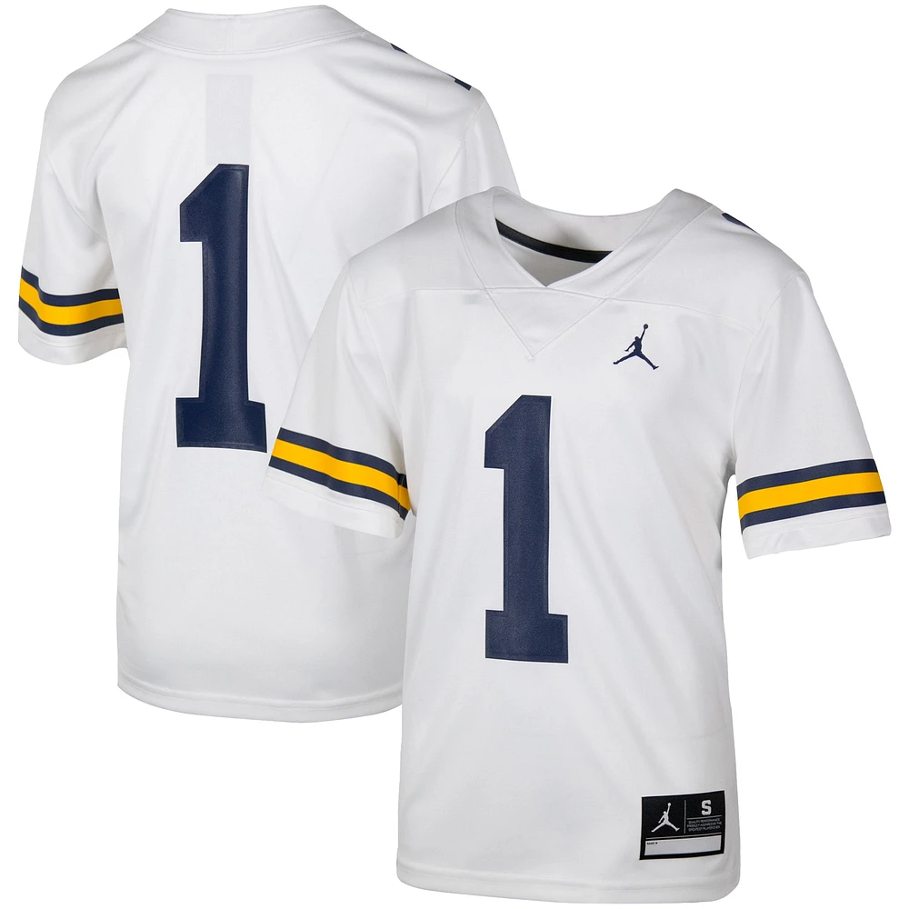 Youth Jordan Brand #1 White Michigan Wolverines Team Replica Football Jersey