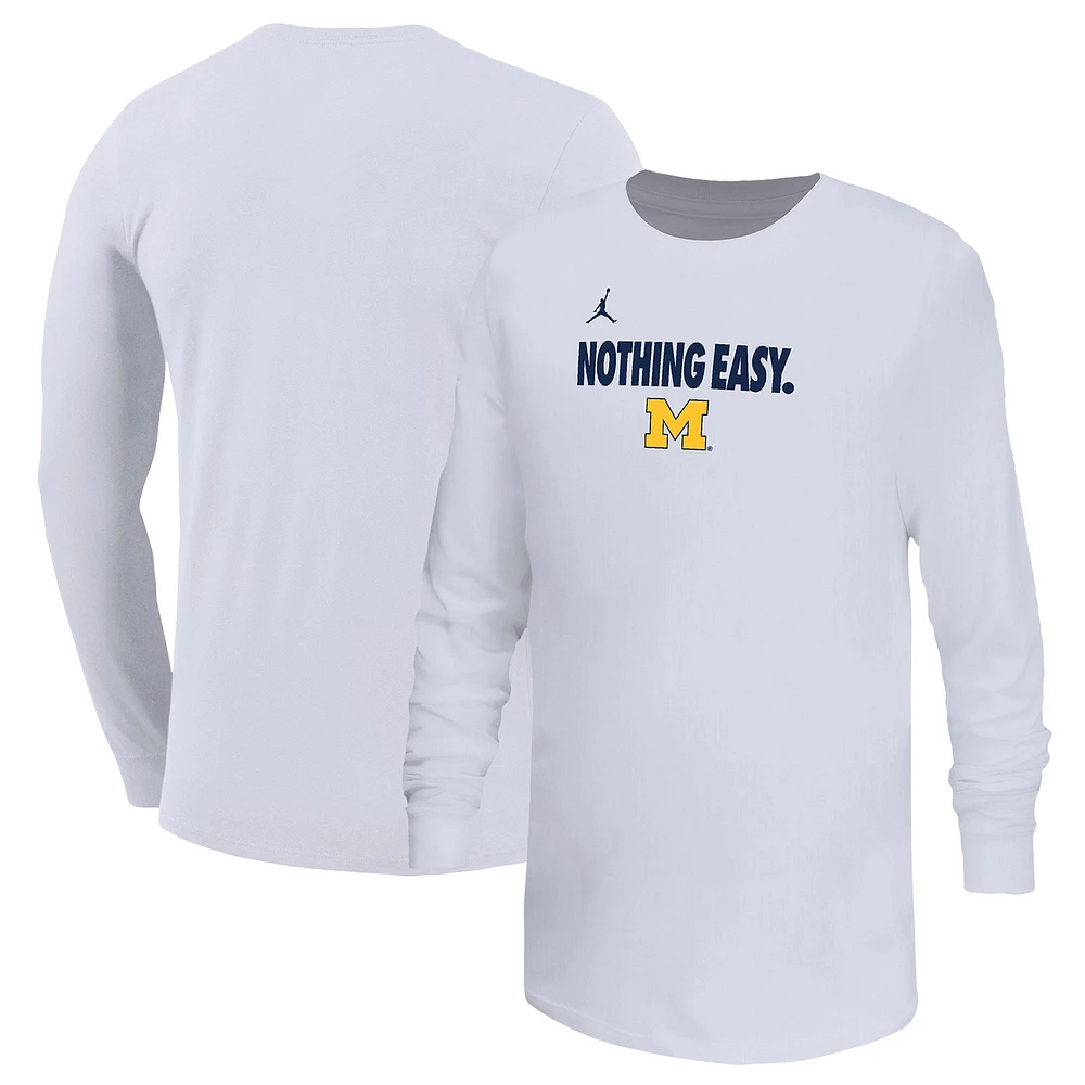 Youth Jordan Brand White Michigan Wolverines 2025 On-Court Bench Long Sleeve T-Shirt