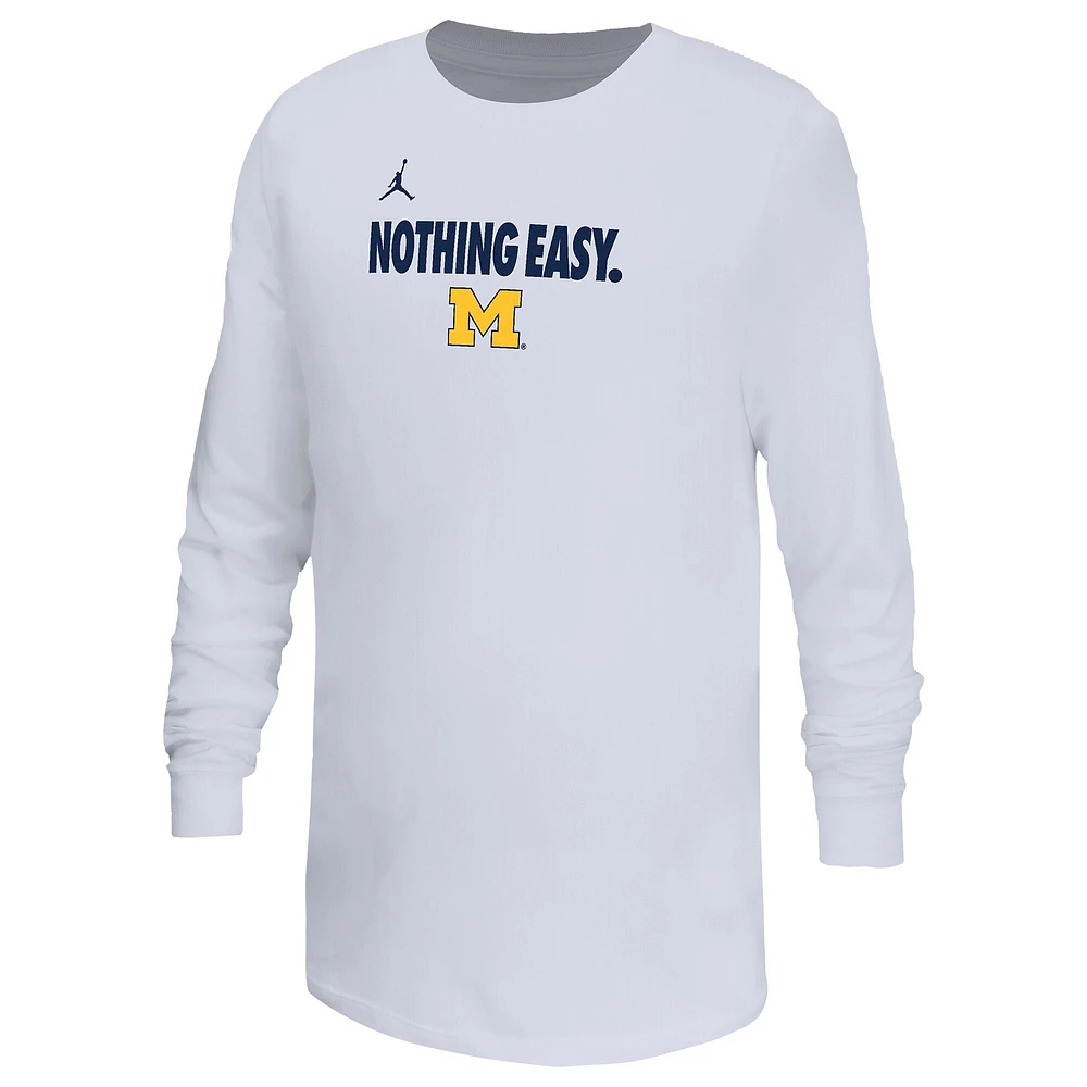Youth Jordan Brand White Michigan Wolverines 2025 On-Court Bench Long Sleeve T-Shirt