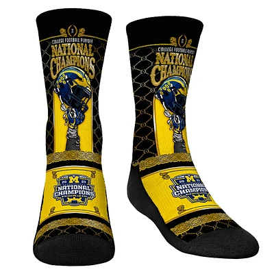 Youth Rock Em Socks Navy Michigan Wolverines College Football Playoff 2023 National Champions Gilded Helmet Crew Socks