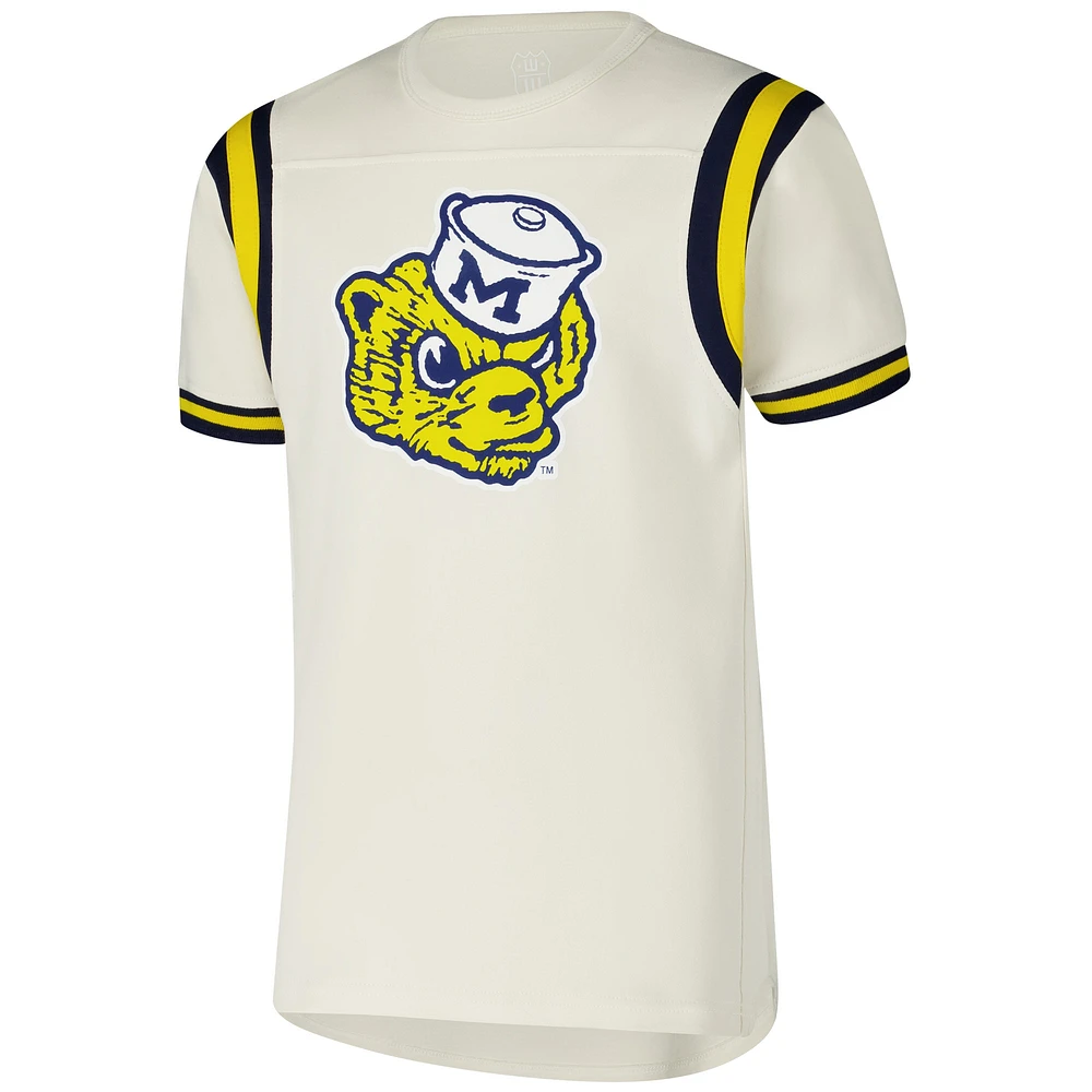 Youth Wes & Willy Cream Michigan Wolverines Colorblock Yoke Vault T-Shirt