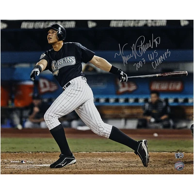 Miguel Cabrera Florida Marlins Autographed 16" x 20" 2003 World Series Hit Photograph with "2003 WS Champs" Inscription