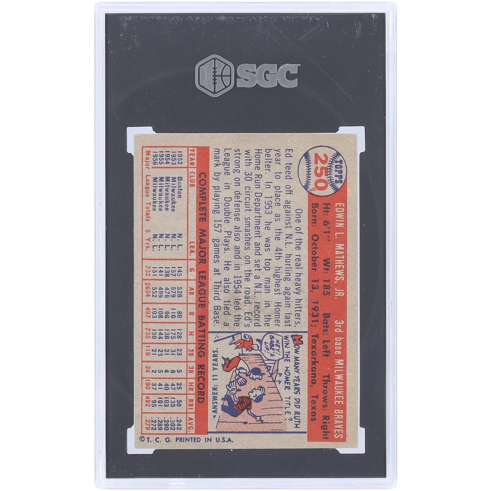 Ed Mathews Milwaukee Braves 1957 Topps #250 SGC Carte authentifiée 5