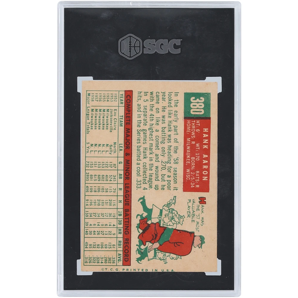 Hank Aaron Milwaukee Braves 1959 Topps #380 SGC Authenticated 2.5 Card