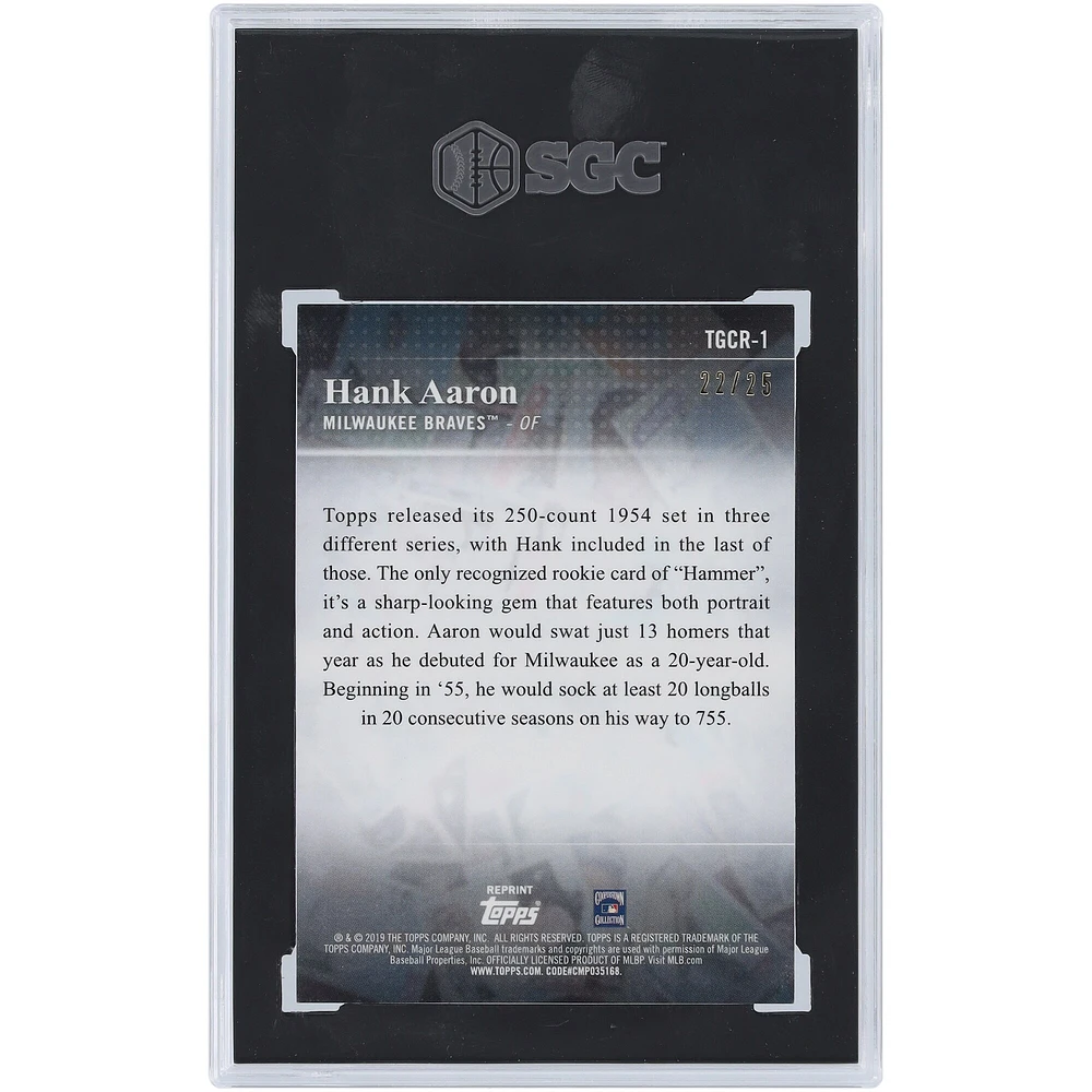 Hank Aaron Milwaukee Braves 2019 Topps Ensemble complet Réimpression Orange Refractor #TGCR-1 #22/25 SGC Authentifié 10 Cartes