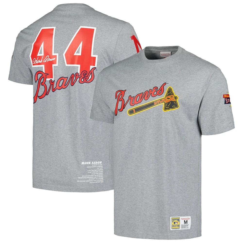 Mitchell & Ness Hank Aaron Heather Grey Milwaukee Braves Cooperstown Collection Legends T-shirt pour hommes