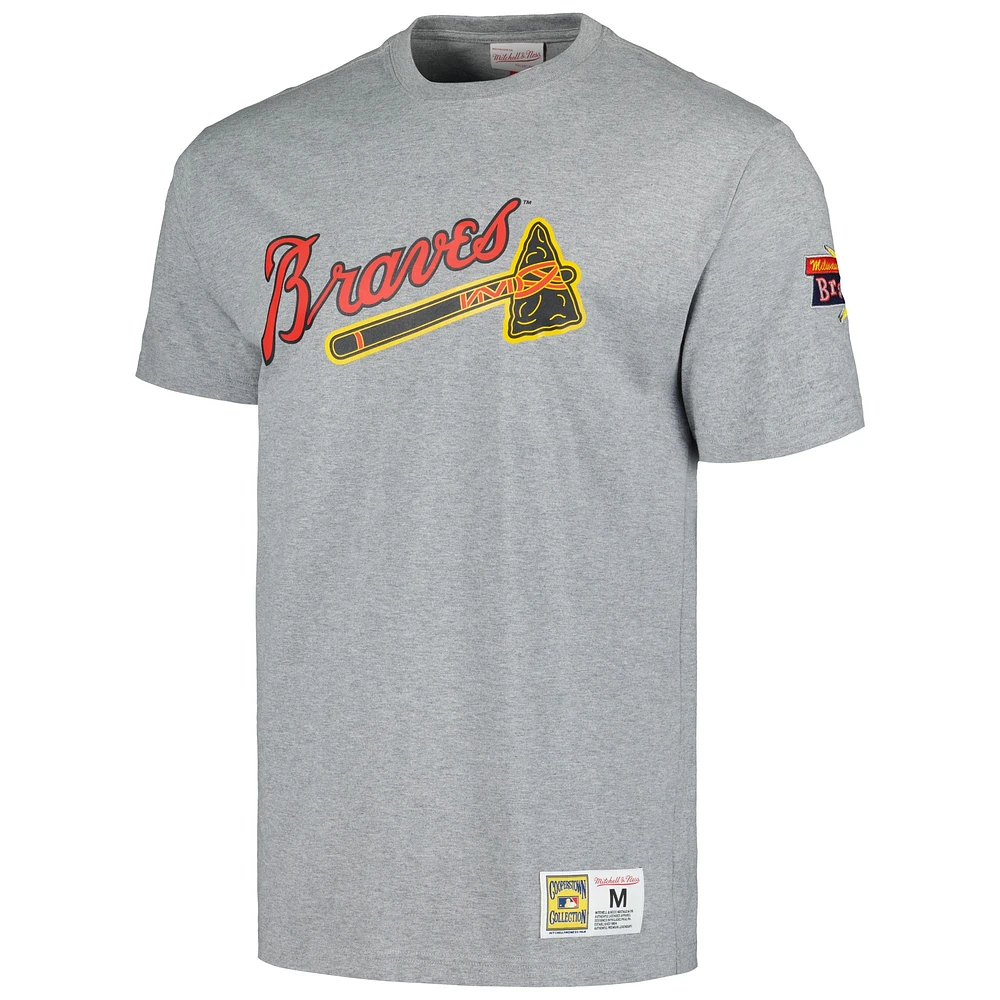 Men's Mitchell & Ness Hank Aaron Heather Gray Milwaukee Braves Cooperstown Collection Legends T-Shirt