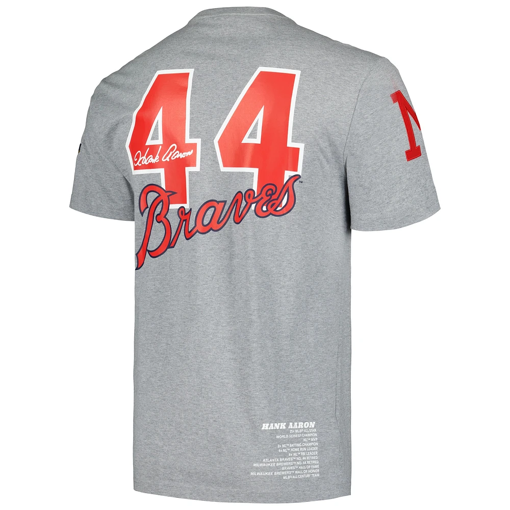 Men's Mitchell & Ness Hank Aaron Heather Gray Milwaukee Braves Cooperstown Collection Legends T-Shirt