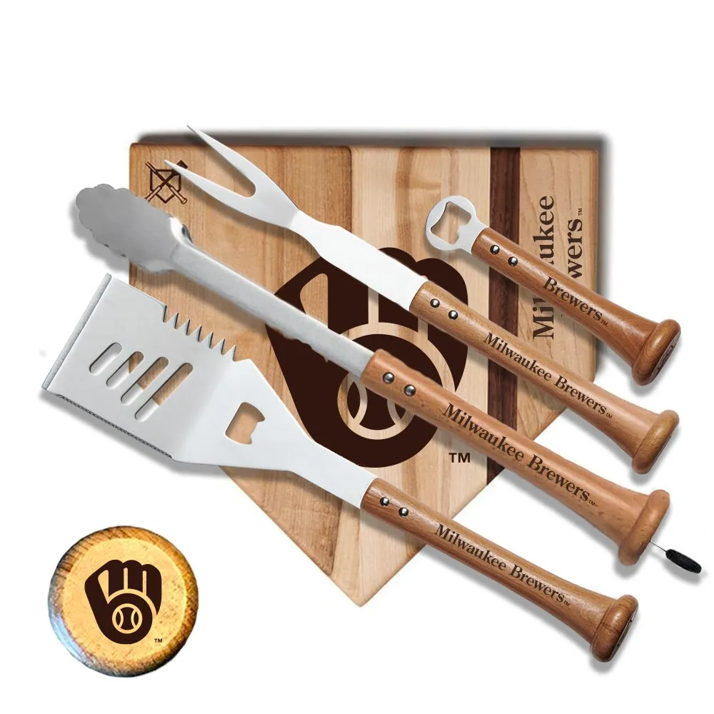 Schmidt Brothers BBQ Ash 4-PIece Grill Tool Set, Stainless Steel