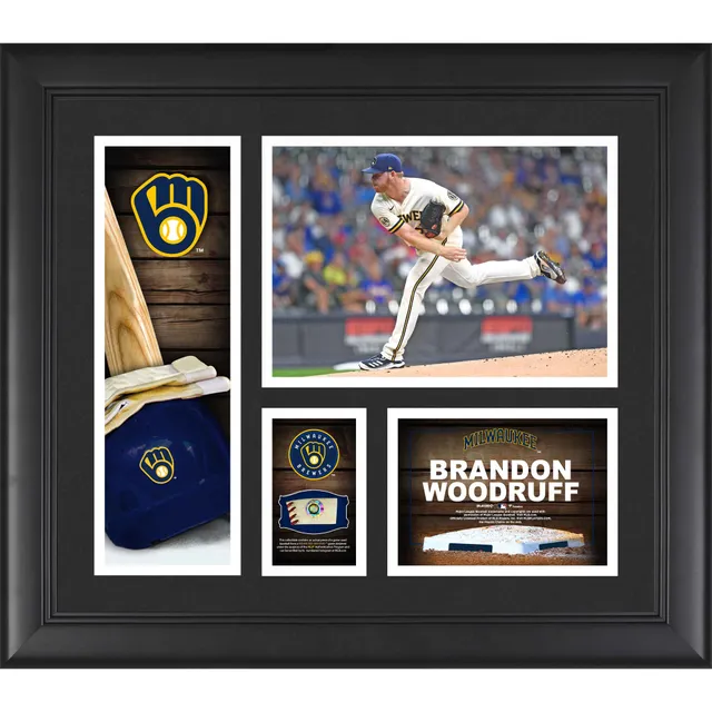 Lids Brandon Woodruff Milwaukee Brewers Fanatics Authentic Framed 15 x 17  Player Collage with a Piece of Game-Used Ball