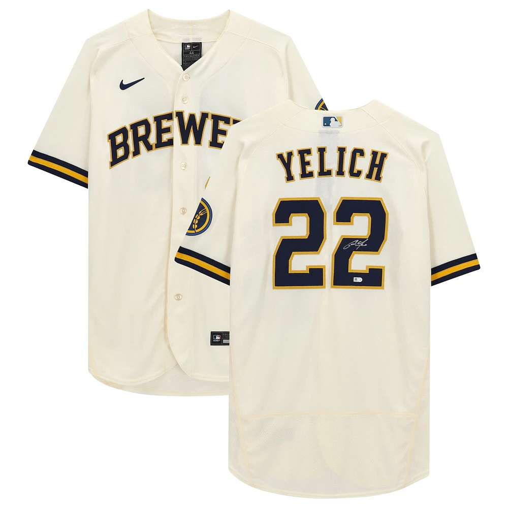 Maillot Nike authentique autographié par Christian Yelich Cream des Milwaukee Brewers