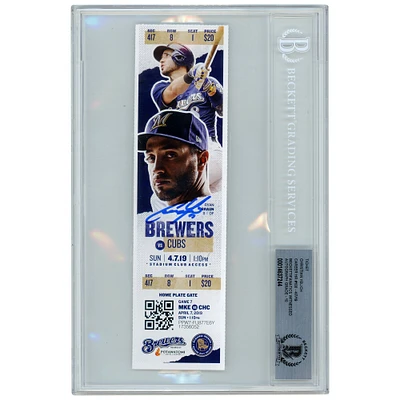 Billet autographié par Christian Yelich pour son 100e coup de circuit en carrière par les Brewers de Milwaukee - Beckett/Fanatics noté 10