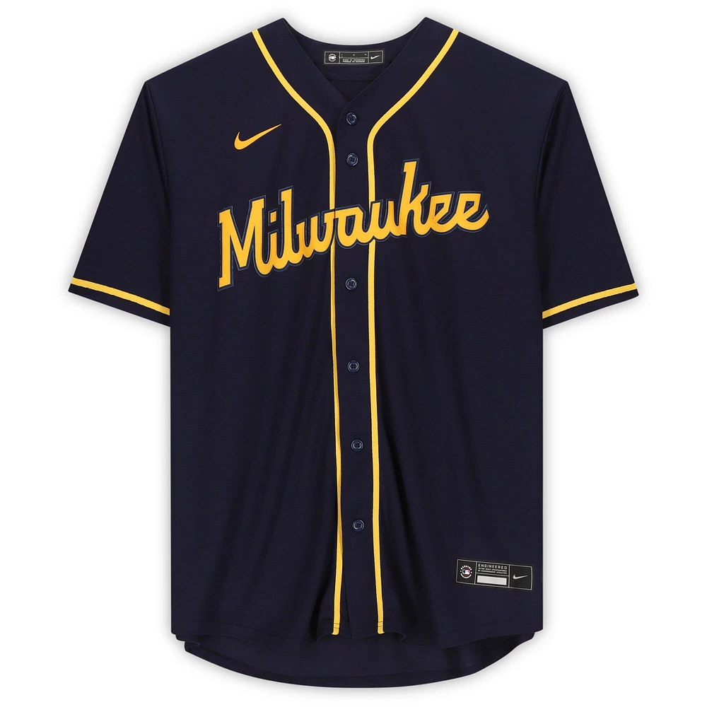 Maillot réplique Nike alternatif bleu autographié par Christian Yelich des Milwaukee Brewers