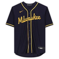 Maillot réplique Nike alternatif bleu autographié par Christian Yelich des Milwaukee Brewers