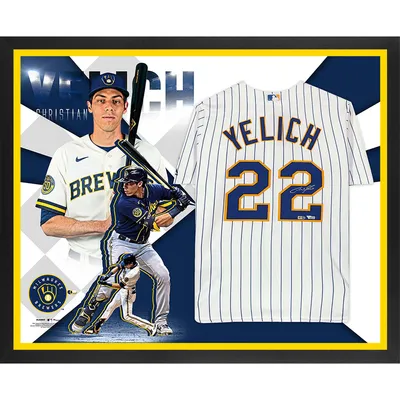 Christian Yelich Milwaukee Brewers Fanatics Authentic Autographed Framed Majestic Pinstripe Replica Jersey Collage