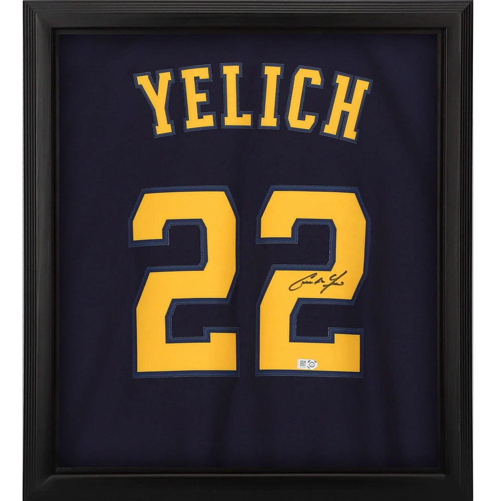 Maillot réplique Nike alternatif dédicacé par Christian Yelich des Milwaukee Brewers, bleu marine, Shadowbox