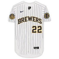 Maillot Nike blanc authentique autographié par Christian Yelich des Milwaukee Brewers