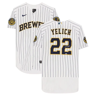 Maillot Nike blanc authentique autographié par Christian Yelich des Milwaukee Brewers