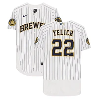 Maillot Nike blanc authentique autographié par Christian Yelich des Milwaukee Brewers