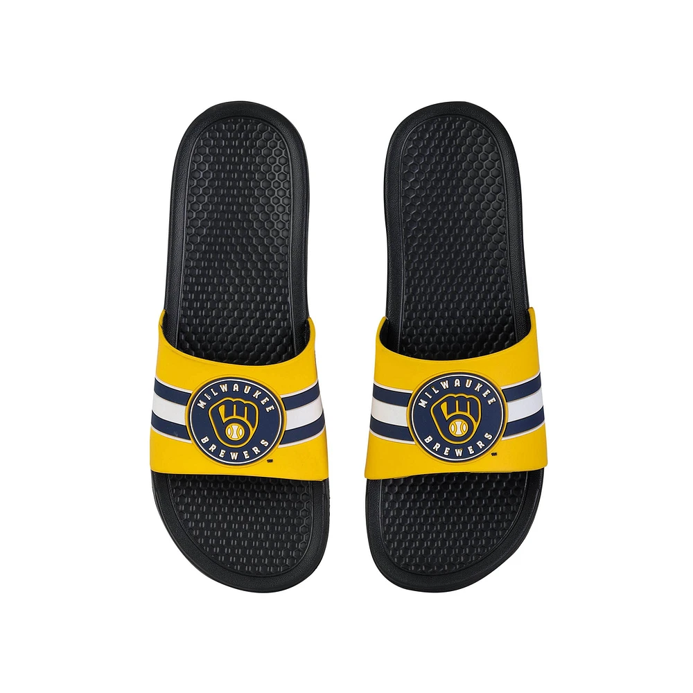 FOCO Milwaukee Brewers Stripe Raised Slide Sandals