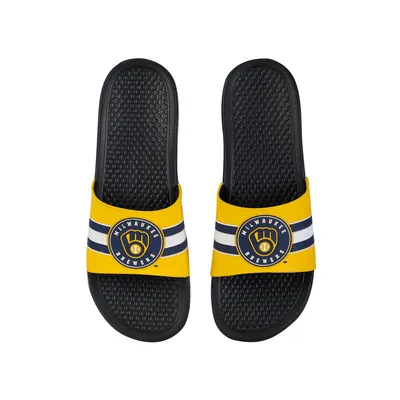 Milwaukee Brewers FOCO Stripe Raised Slide Sandals