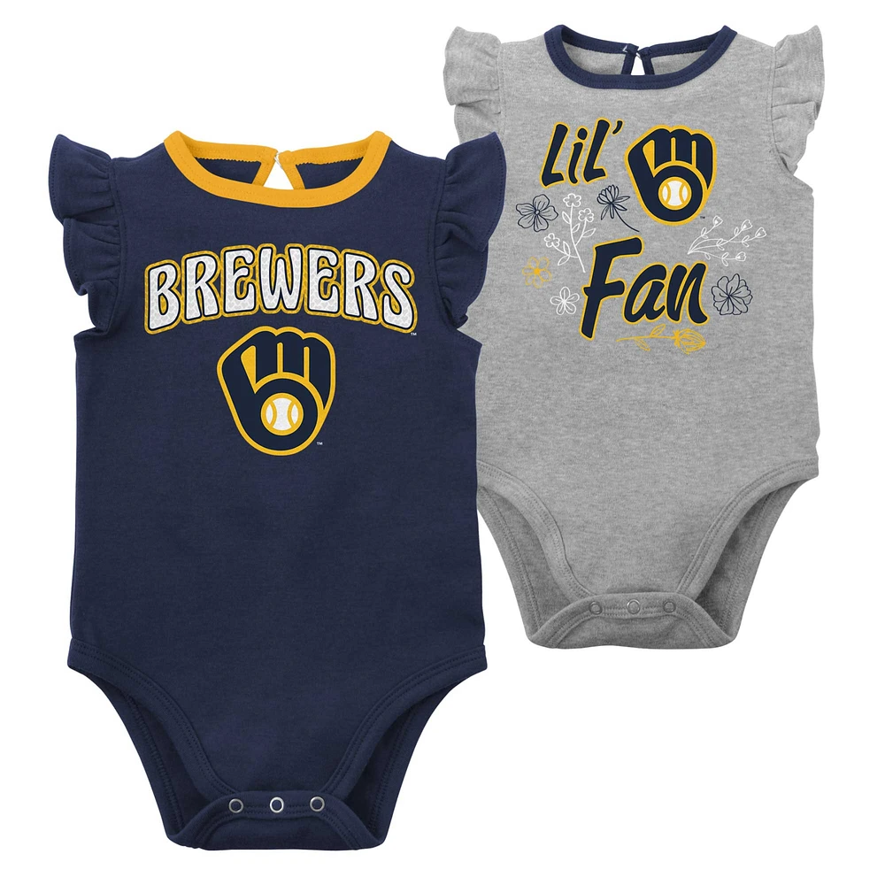 Lot de deux bodys pour nouveau-nés et bébés bleu marine/gris chiné Milwaukee Brewers Little Fan