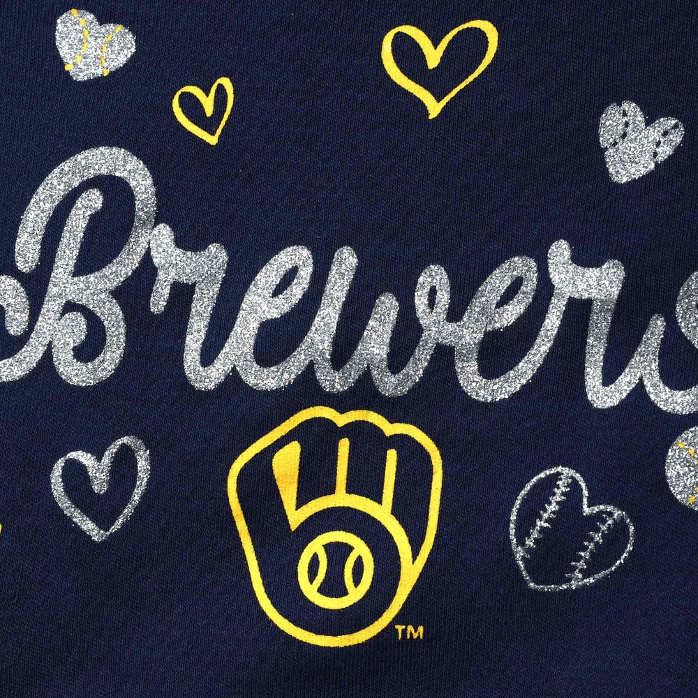 Girls Newborn & Infant Navy Milwaukee Brewers 3-Piece Home Plate Bodysuit Bib Booties Set