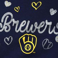 Girls Newborn & Infant Navy Milwaukee Brewers 3-Piece Home Plate Bodysuit Bib Booties Set