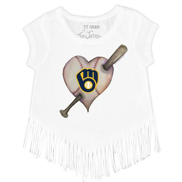 Youth Tiny Turnip White Milwaukee Brewers Diamond Cross Bats T-Shirt