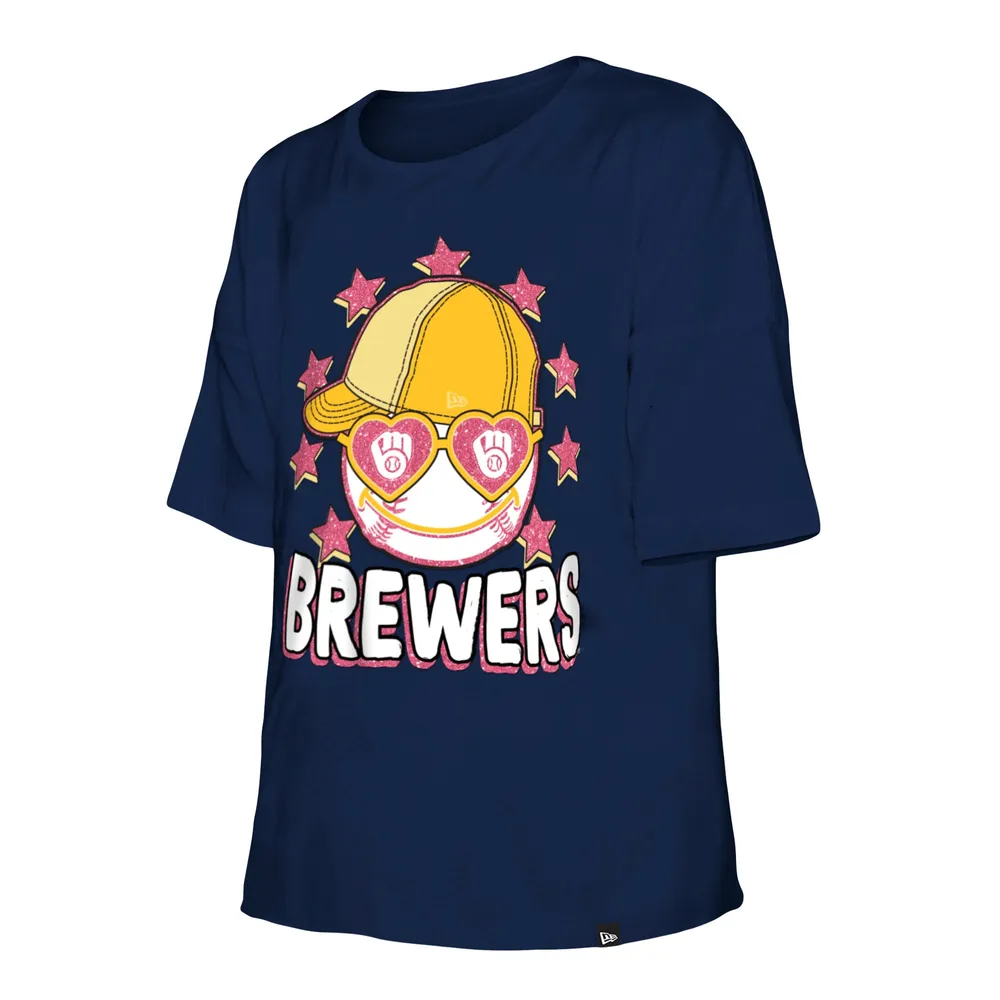 New Era Girls Youth Navy Milwaukee Brewers Team Half Sleeve T-shirt