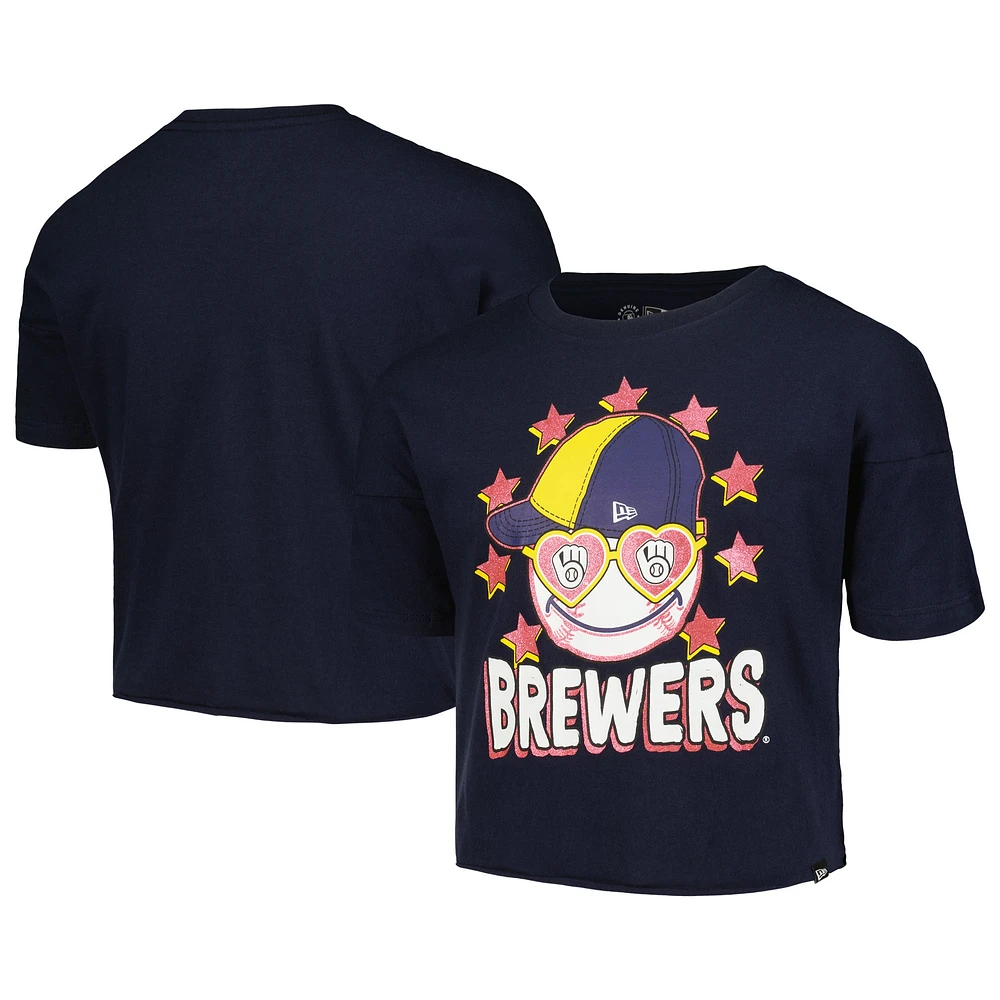 T-shirt à manches mi-longues pour fille New Era bleu marine Milwaukee Brewers Team