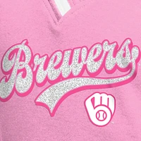 Girls Youth New Era Pink Milwaukee Brewers Mommy & Me Raglan V-Neck T-Shirt