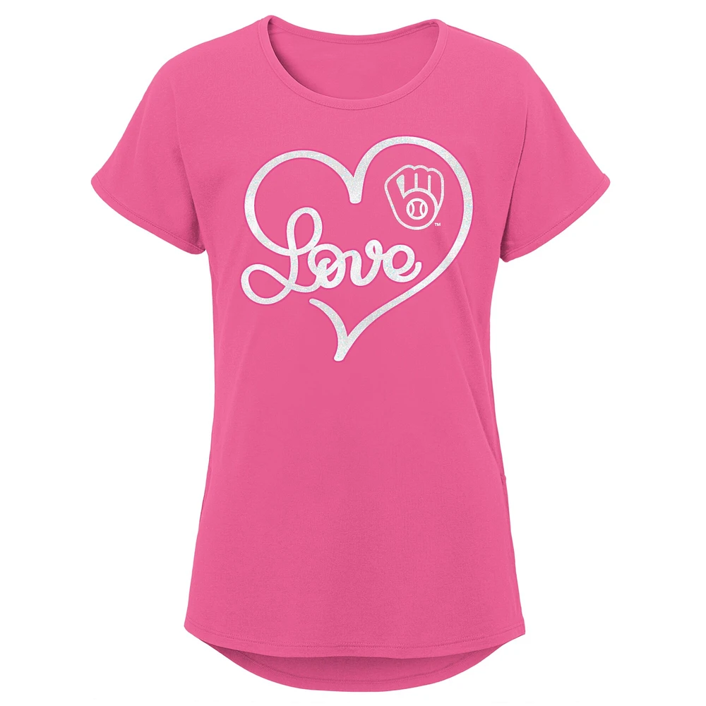 Girls Youth Pink Milwaukee Brewers Lovely T-Shirt