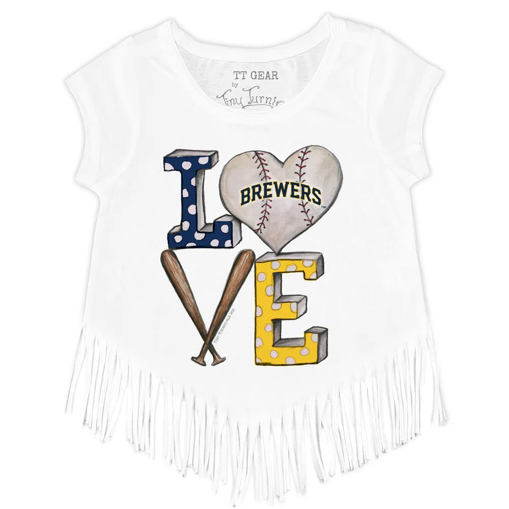 Lids Milwaukee Brewers Tiny Turnip Girls Youth Baseball Love Fringe T-Shirt  - White