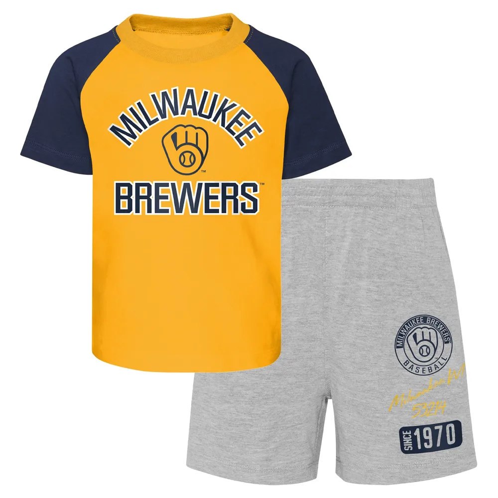 Lids Milwaukee Brewers Infant Ground Out Baller Raglan T-Shirt and Shorts  Set - Gold/Heather Gray