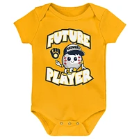 Infant Gold/Navy/White Milwaukee Brewers Minor League Player Three-Pack Bodysuit Set