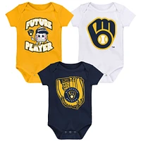 Infant Gold/Navy/White Milwaukee Brewers Minor League Player Three-Pack Bodysuit Set