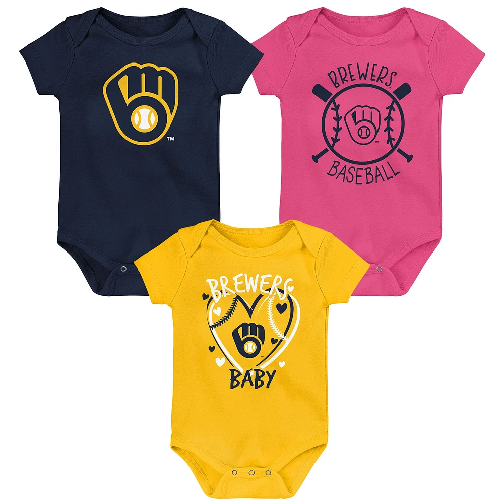 Infant Milwaukee Brewers Slide Home Three-Pack Bodysuit Set