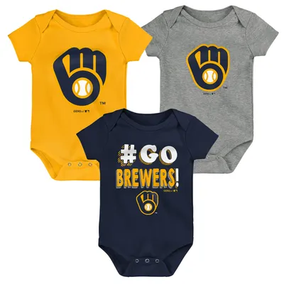 Milwaukee Brewers Infant Born To Win 3-Pack Bodysuit Set - Navy/Gold/Heathered Gray
