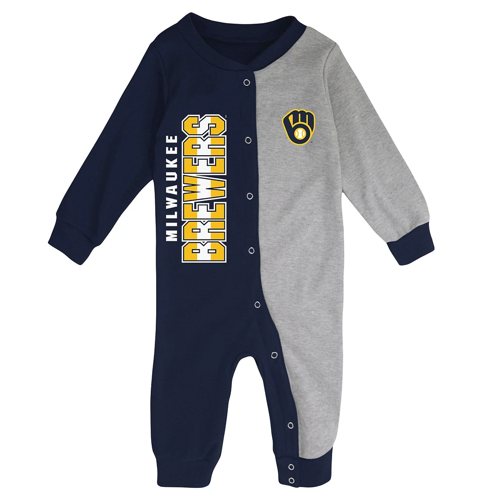 Infant Navy/Heather Gray Milwaukee Brewers Halftime Sleeper