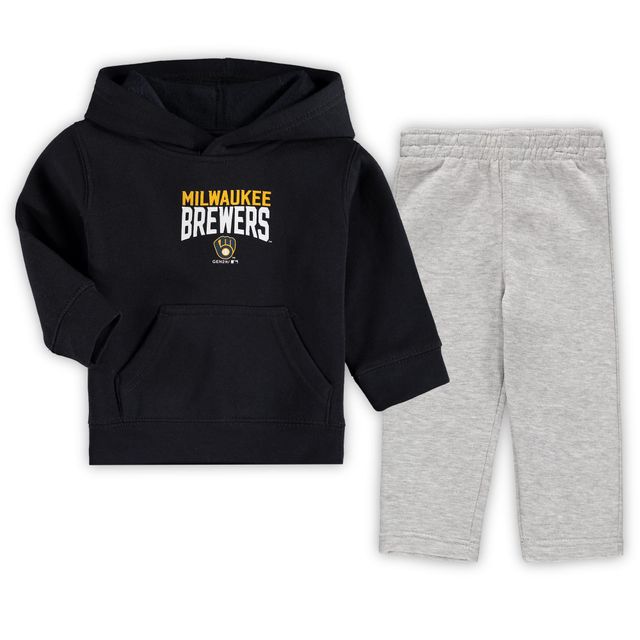 Ensemble sweat à capuche et pantalon en molleton évasé Milwaukee Brewers pour bébé bleu marine/gris chiné