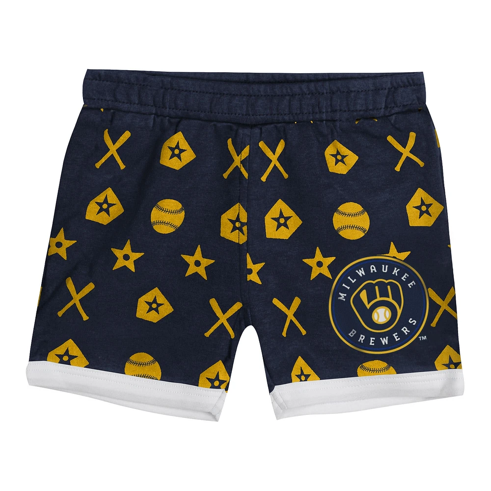 Infant  Navy Milwaukee Brewers On Deck 2-Piece Diaper Cover Set