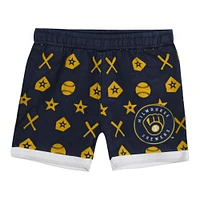 Infant  Navy Milwaukee Brewers On Deck 2-Piece Diaper Cover Set