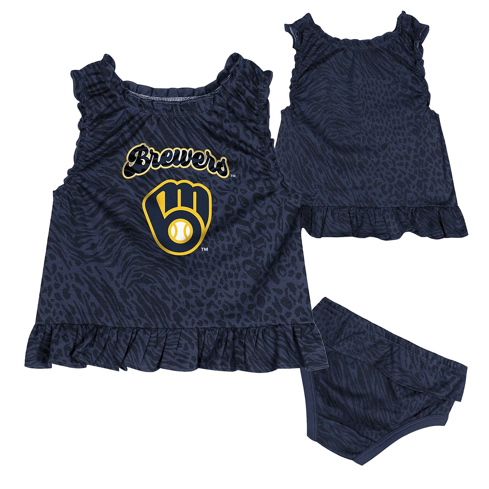 Infant  Navy Milwaukee Brewers Playground Dress & Bloomers Set
