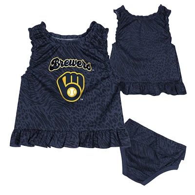Infant  Navy Milwaukee Brewers Playground Dress & Bloomers Set